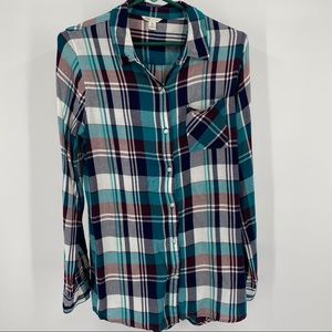 Cato Green Plaid Button Up Long Sleeve Roll Tab Sleeve M